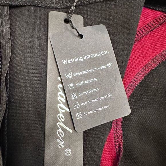 NWT Mabeler Colorblock Optical Illusion Bodycon Pencil Dress Red & Black Large - Picture 4 of 5